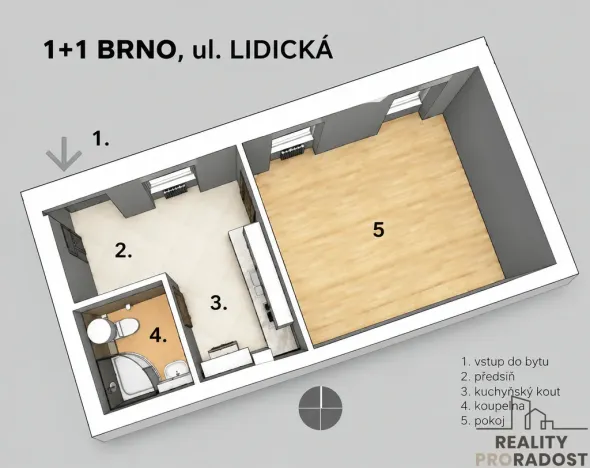 Pronájem bytu 1+1, Brno, Lidická, 34 m2