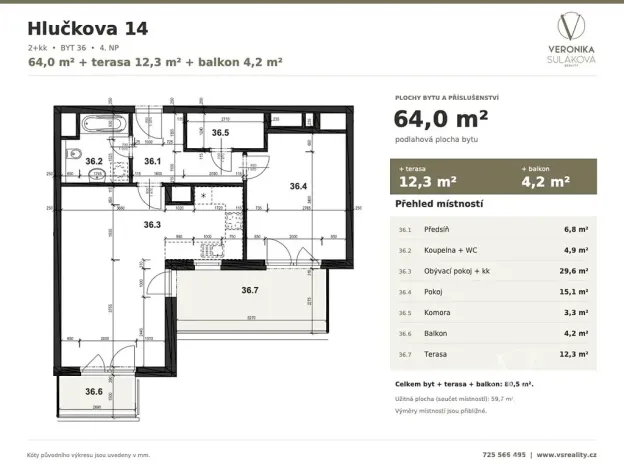 Prodej bytu 2+kk, Praha - Letňany, Hlučkova, 60 m2