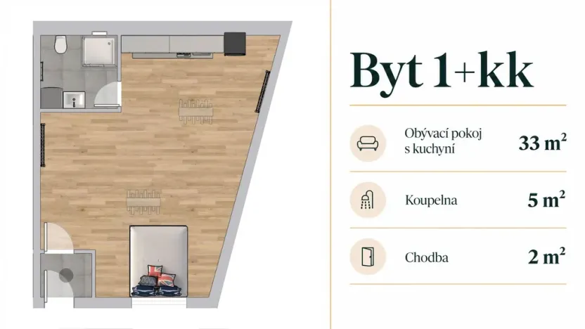 Pronájem bytu 1+kk, Mělník, Českolipská, 40 m2
