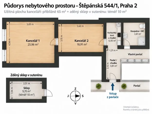 Pronájem kanceláře, Praha - Nové Město, Štěpánská, 74 m2