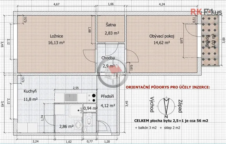 Pronájem bytu 2+1, Třebíč - Nové Dvory, Velkomeziříčská, 52 m2