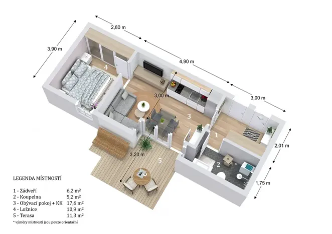 Pronájem bytu 2+kk, Brno, Březová, 39 m2