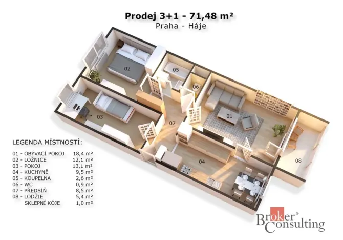 Prodej bytu 3+1, Praha - Háje, Hekrova, 71 m2