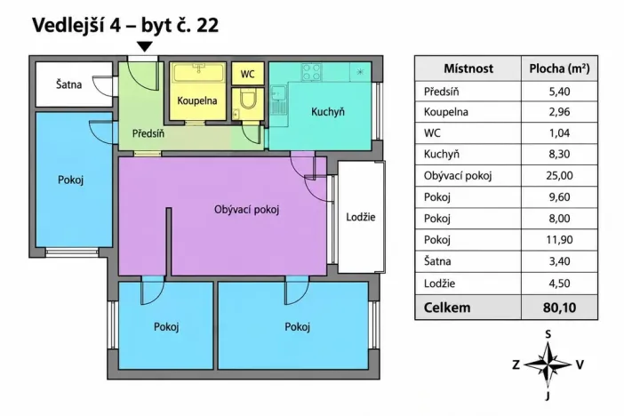Prodej bytu 4+1, Brno, Vedlejší, 76 m2