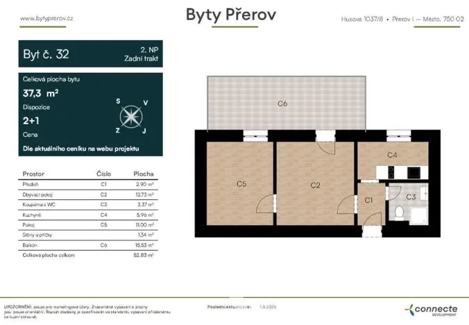 Pronájem bytu 2+1, Přerov - Přerov I-Město, Husova, 37 m2