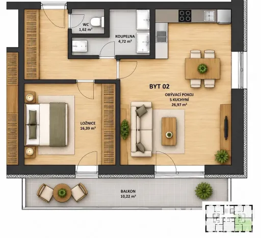 Prodej bytu 2+kk, Havlíčkův Brod, 50 m2