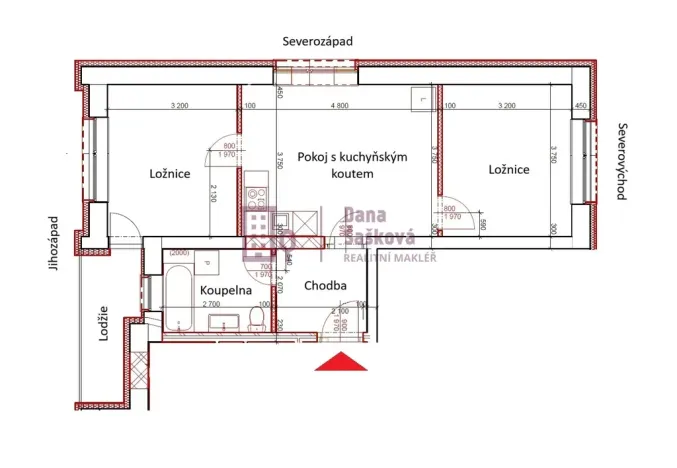 Pronájem bytu 3+kk, Jindřichův Hradec - Jindřichův Hradec III, sídliště Vajgar, 53 m2