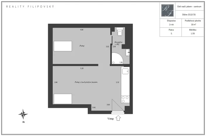 Prodej bytu 2+kk, Ústí nad Labem, Důlce, 30 m2