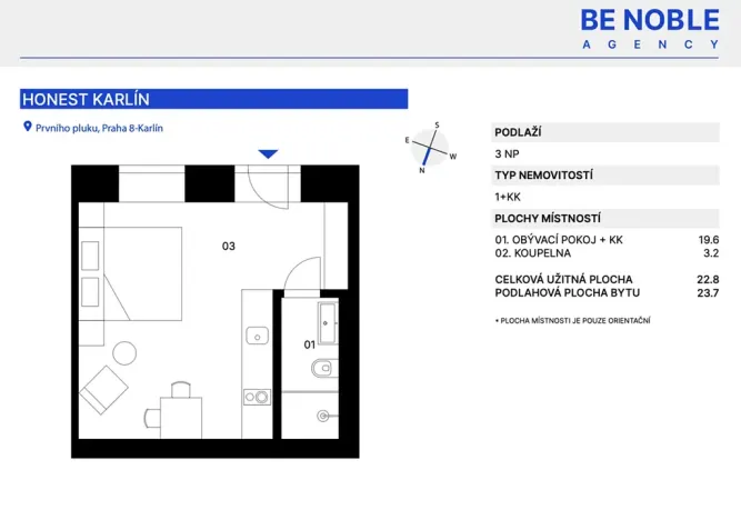 Prodej bytu 1+kk, Praha - Karlín, Prvního pluku, 23 m2