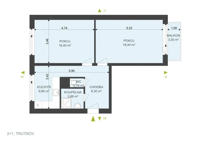 Pronájem bytu 2+1, Trutnov, Fialková, 58 m2