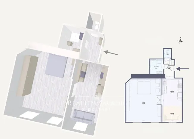 Pronájem bytu 2+kk, Praha - Malá Strana, Plaská, 53 m2
