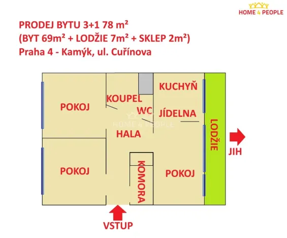 Prodej bytu 3+1, Praha - Kamýk, Cuřínova, 78 m2