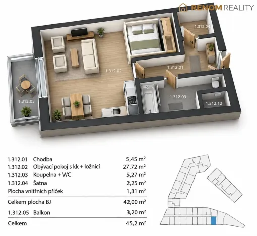 Pronájem bytu 1+kk, Olomouc, Wolkerova, 42 m2