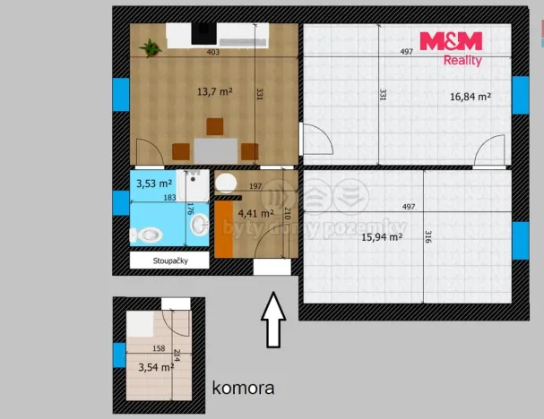 Pronájem bytu 2+1, Kutná Hora - Hlouška, Benešova, 58 m2