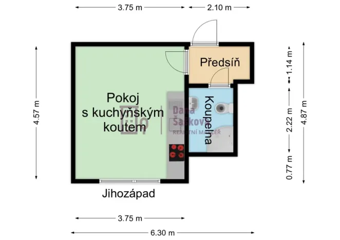 Pronájem bytu 1+kk, Jindřichův Hradec - Jindřichův Hradec III, sídliště Vajgar, 23 m2