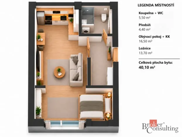 Prodej bytu 1+kk, Brno - Židenice, Vinařického, 42 m2