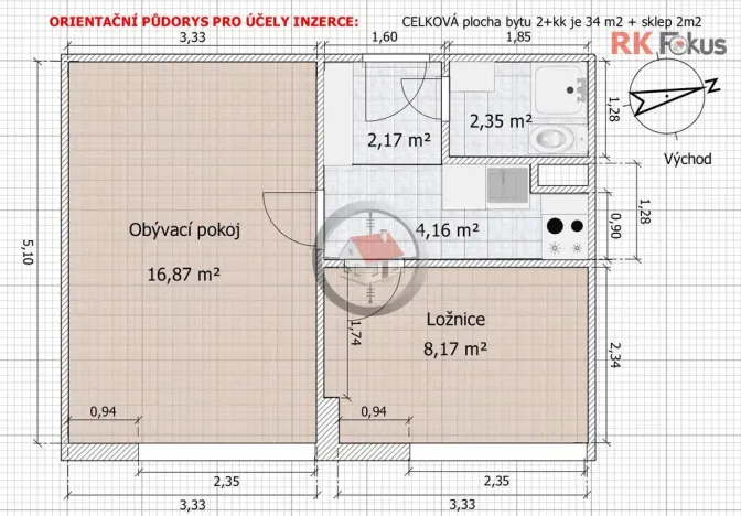 Pronájem bytu 2+kk, Třebíč - Borovina, Řípovská, 34 m2