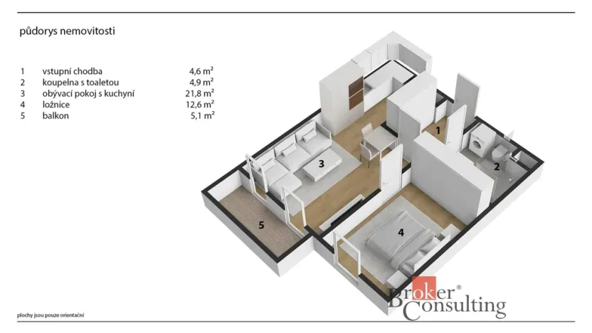 Pronájem bytu 2+kk, Praha - Hlubočepy, Novotného, 52 m2