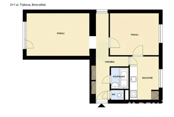 Pronájem bytu 2+1, Brno, Trýbova, 54 m2