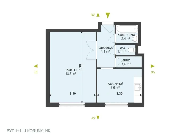 Prodej bytu 1+1, Hradec Králové, U Koruny, 39 m2