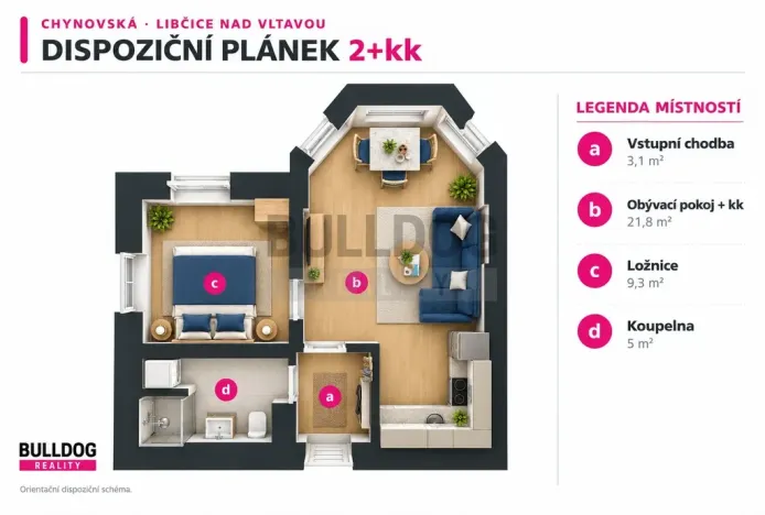 Pronájem bytu 2+kk, Libčice nad Vltavou, Chýnovská, 39 m2