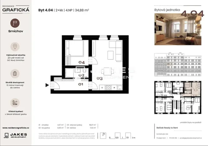 Prodej bytu 2+kk, Praha - Smíchov, Grafická, 35 m2