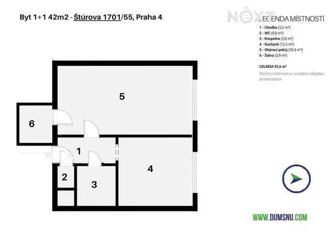 Prodej bytu 1+1, Praha - Krč, Štúrova, 42 m2