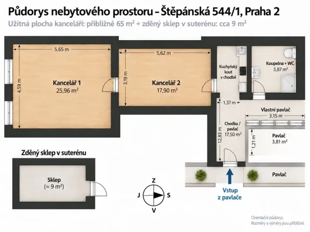 Pronájem bytu 2+kk, Praha - Nové Město, Štěpánská, 74 m2