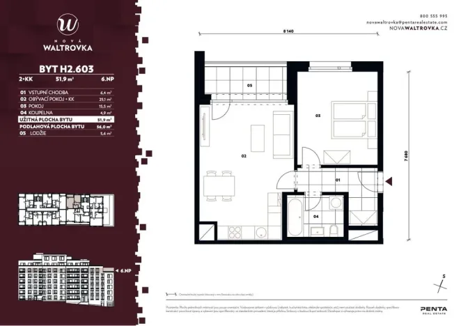 Pronájem bytu 2+kk, Praha - Jinonice, Vladimíra Kobranova, 51 m2