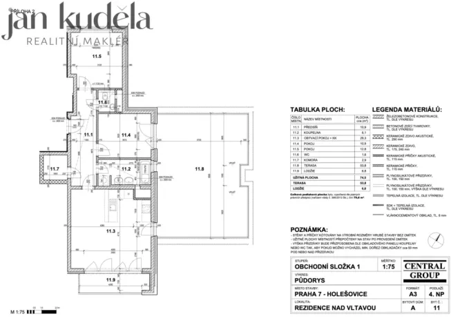 Pronájem bytu 3+kk, Praha - Holešovice, V háji, 74 m2