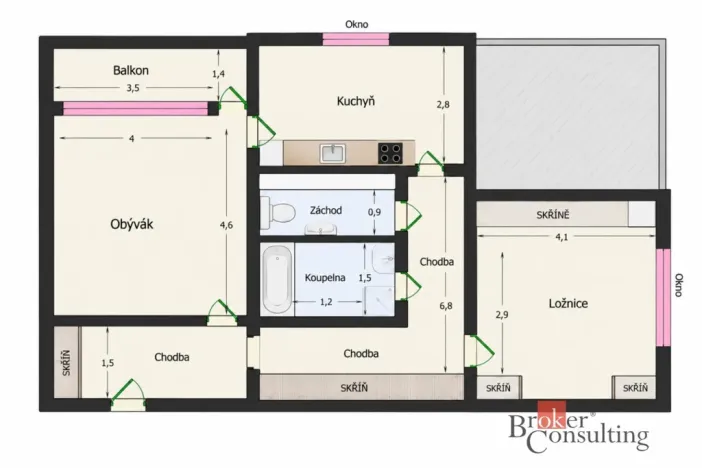 Pronájem bytu 2+1, Praha - Radotín, náměstí Osvoboditelů, 70 m2