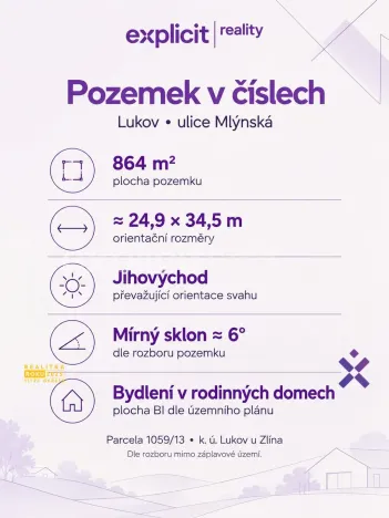 Prodej pozemku pro bydlení, Lukov, Mlýnská, 864 m2