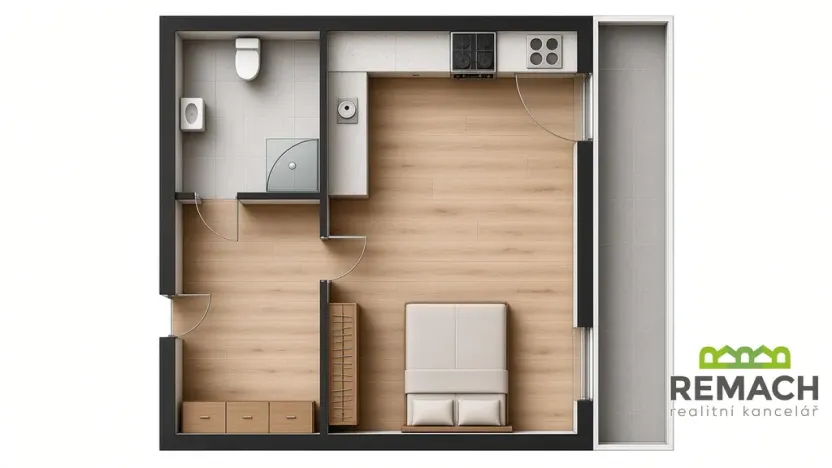 Pronájem bytu 1+kk, Uherské Hradiště, Zahrádky, 31 m2