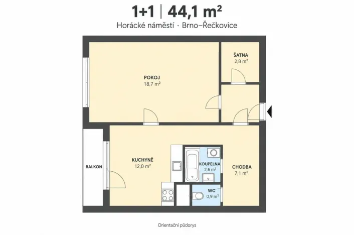 Prodej bytu 1+1, Brno, Horácké náměstí, 44 m2