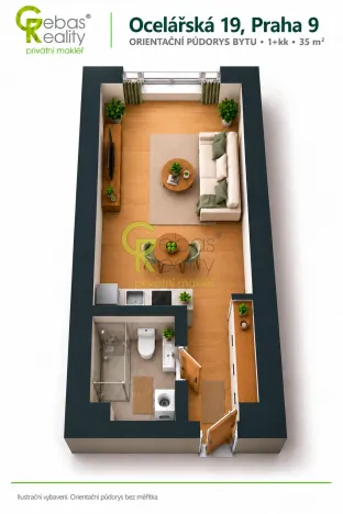 Pronájem bytu 1+kk, Praha - Libeň, Ocelářská, 35 m2