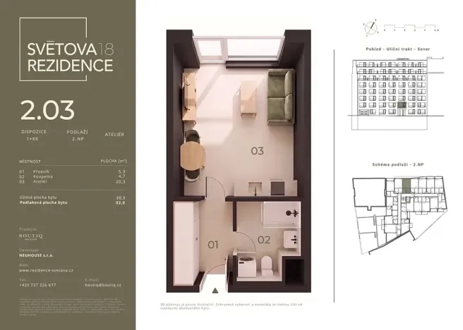 Prodej bytu 1+kk, Praha - Libeň, Světova, 30 m2